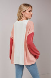 Double Take Texture Contrast Round Neck Long Sleeve T-Shirt OutfitFlow